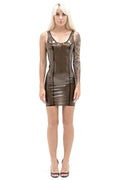Latex Mini Dress in Translucent Black — Thin Straps, Open Back & Decorative Cut Details