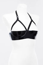 Latex Open-Bust Underwire Bra with Adjustable Buckles & Button Back