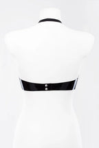 Latex Open-Bust Underwire Bra with Adjustable Buckles & Button Back