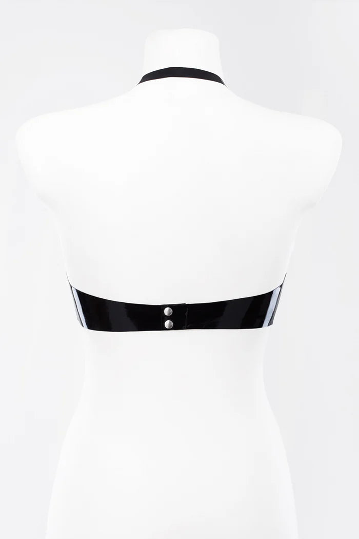 Latex Open-Bust Underwire Bra with Adjustable Buckles & Button Back
