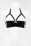 Latex Open-Bust Underwire Bra with Adjustable Buckles & Button Back