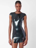 Latex Player Mini Dress With Cap Sleeves & Open Back