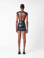 Latex Player Mini Dress With Cap Sleeves & Open Back