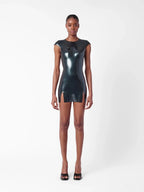 Latex Player Mini Dress With Cap Sleeves & Open Back