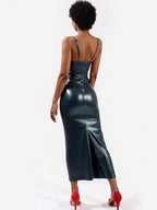 Latex Roast Flame Strap Midi Dress — Black