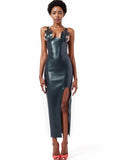 Latex Roast Flame Strap Midi Dress — Black