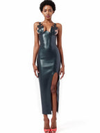 Latex Roast Flame Strap Midi Dress — Black
