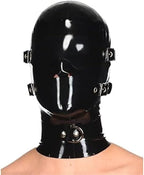 Latex Rubber Hood Mask with Detachable  Eyes & Mouth Patch and Neck Collar