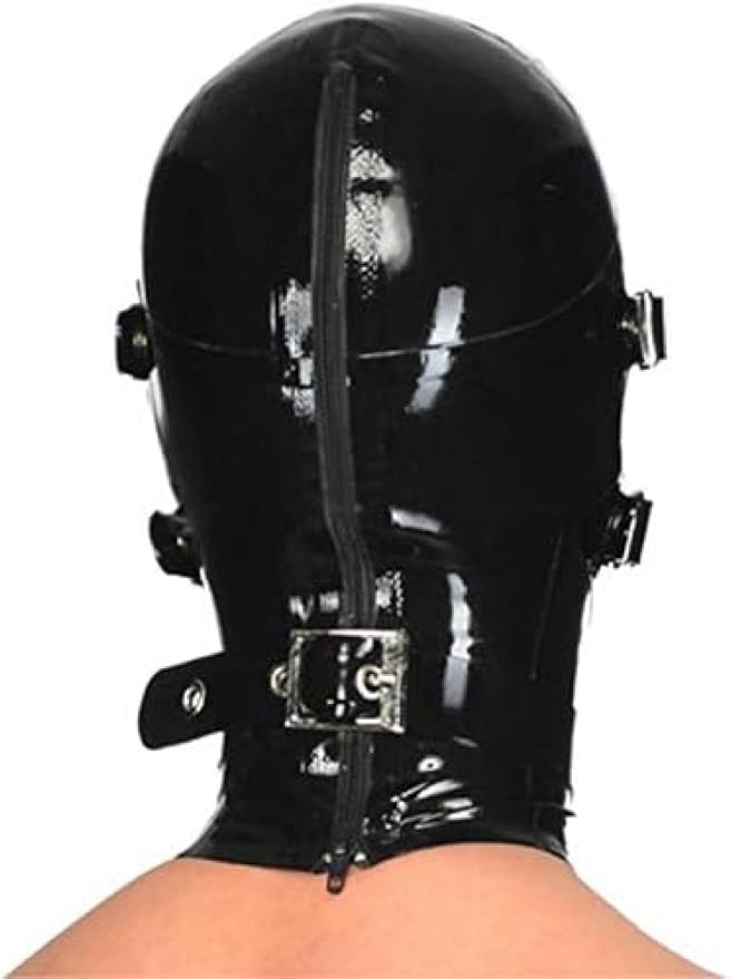 Latex Rubber Hood Mask with Detachable  Eyes & Mouth Patch and Neck Collar