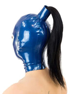 Latex Rubber Hood with Ponytail — Open Eyes & Mouth with Contrast Trim