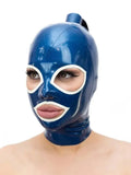 Latex Rubber Hood with Ponytail — Open Eyes & Mouth with Contrast Trim