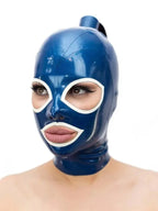 Latex Rubber Hood with Ponytail — Open Eyes & Mouth with Contrast Trim