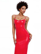 Latex Whistle Midi Dress — Red