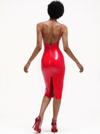 Latex Whistle Midi Dress — Red