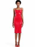 Latex Whistle Midi Dress — Red