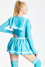 Light Blue 'Anchors Aweigh' Nautical Latex Mini Dress