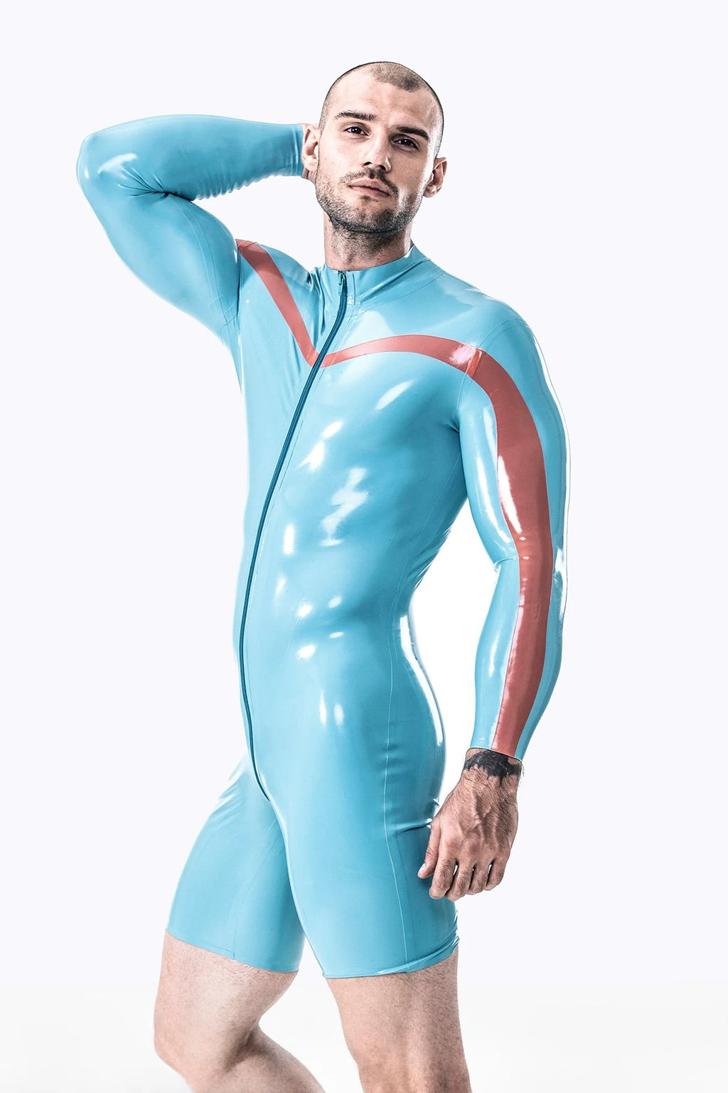 Light Blue Male 'Bruce Lee' Long-sleeved Latex Surfsuit