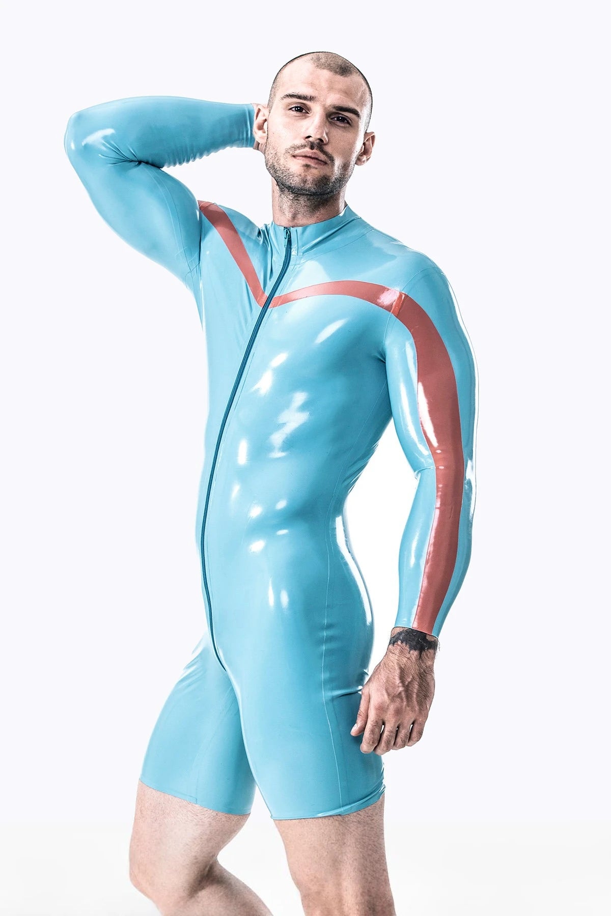 Light Blue Male 'Bruce Lee' Long-sleeved Latex Surfsuit