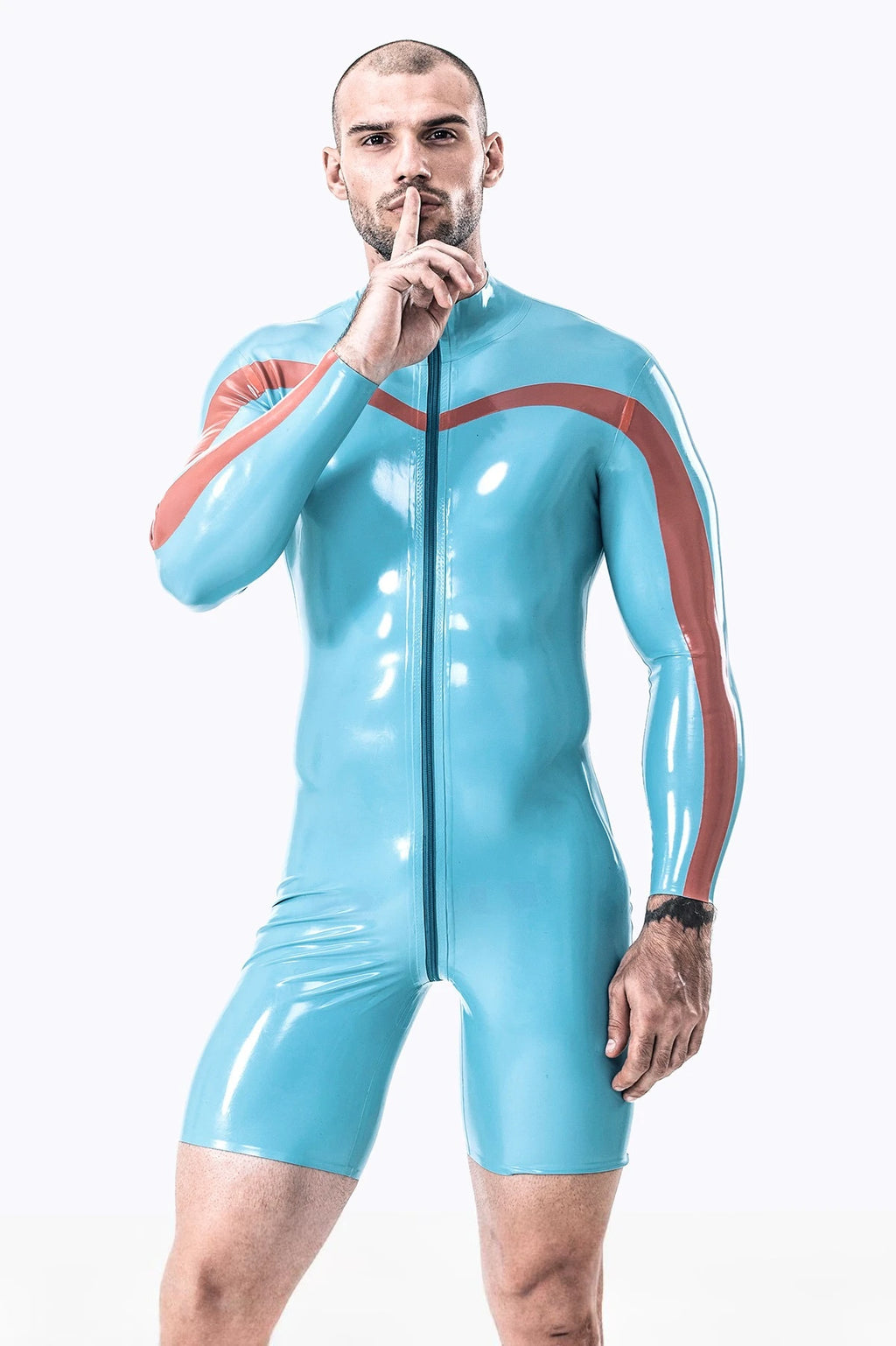 Light Blue Male 'Bruce Lee' Long-sleeved Latex Surfsuit