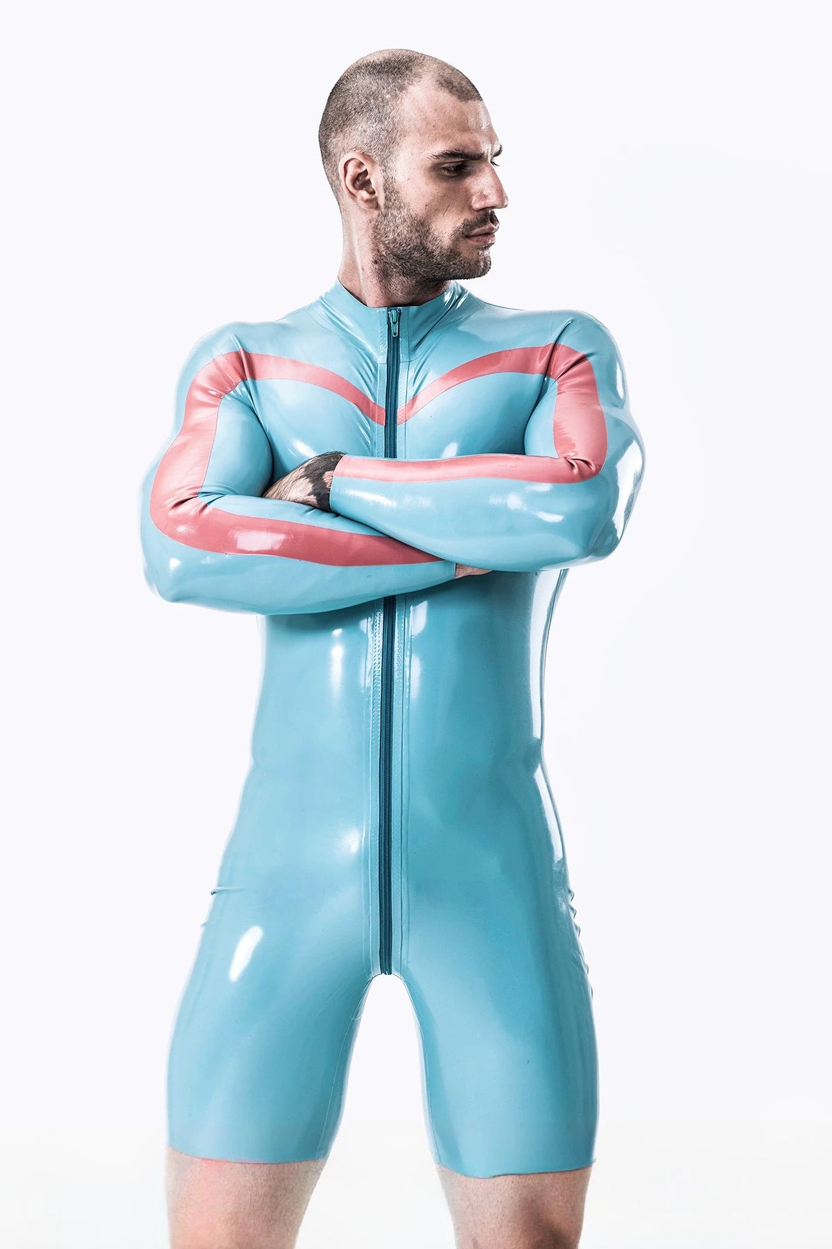 Light Blue Male 'Bruce Lee' Long-sleeved Latex Surfsuit