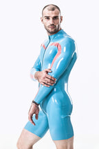 Light Blue Male 'Bruce Lee' Long-sleeved Latex Surfsuit