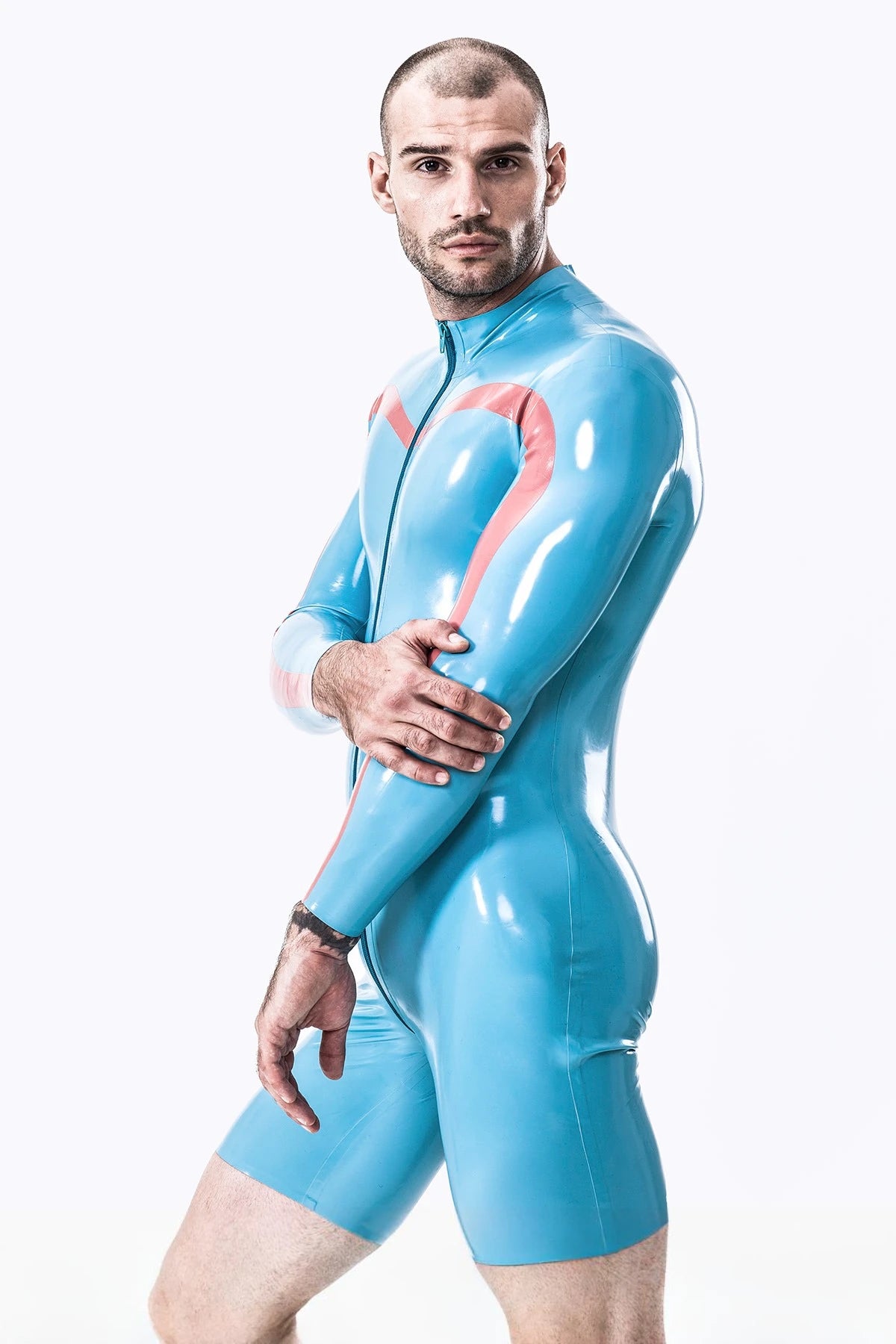 Light Blue Male 'Bruce Lee' Long-sleeved Latex Surfsuit