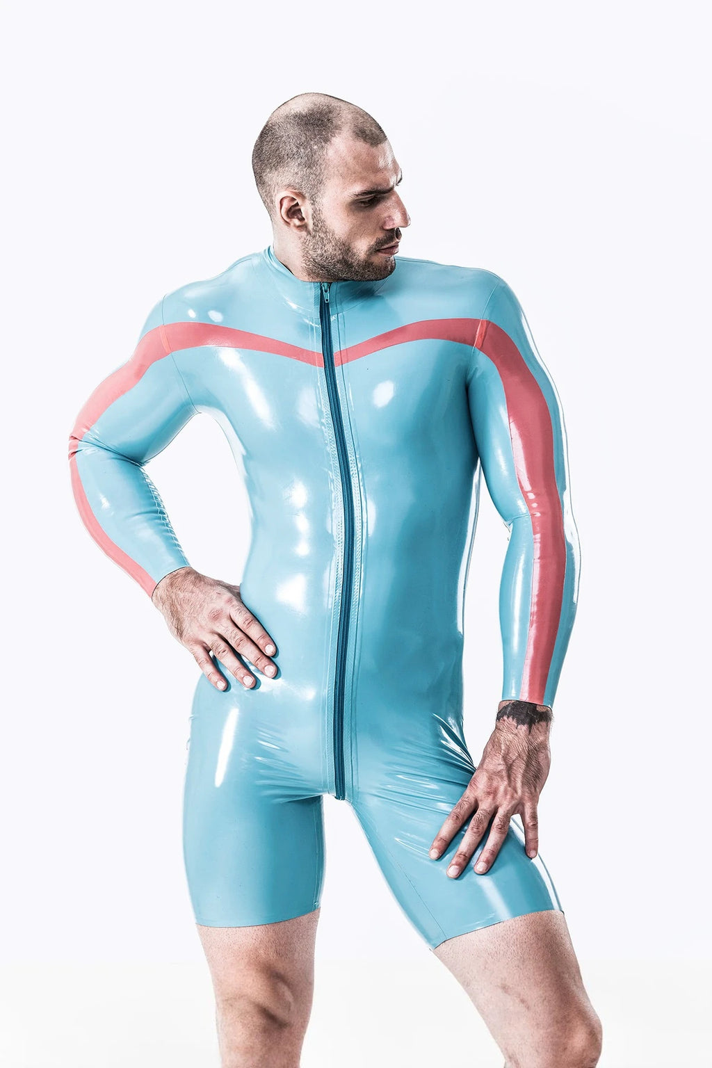 Light Blue Male 'Bruce Lee' Long-sleeved Latex Surfsuit