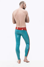 Light Blue Male Latex Wide-Striped Ankle-Length Leggings