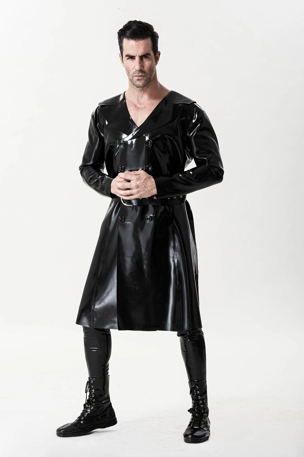 Black Male ' The Swinger' Double-Breasted Latex Overcoat