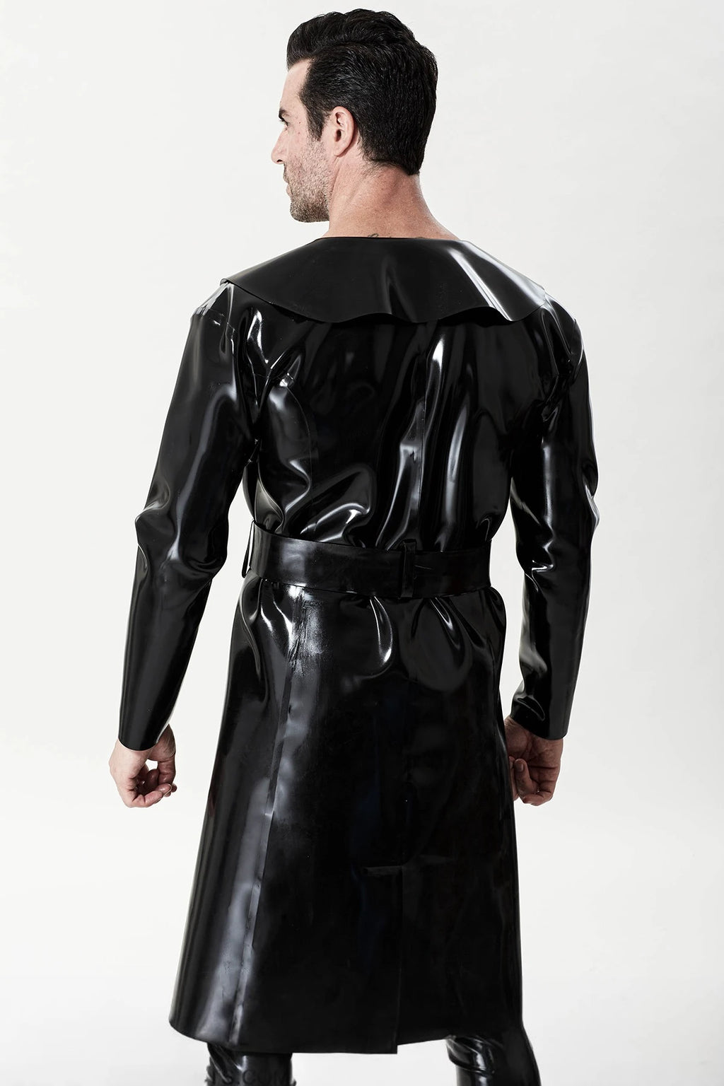 Black Male ' The Swinger' Double-Breasted Latex Overcoat