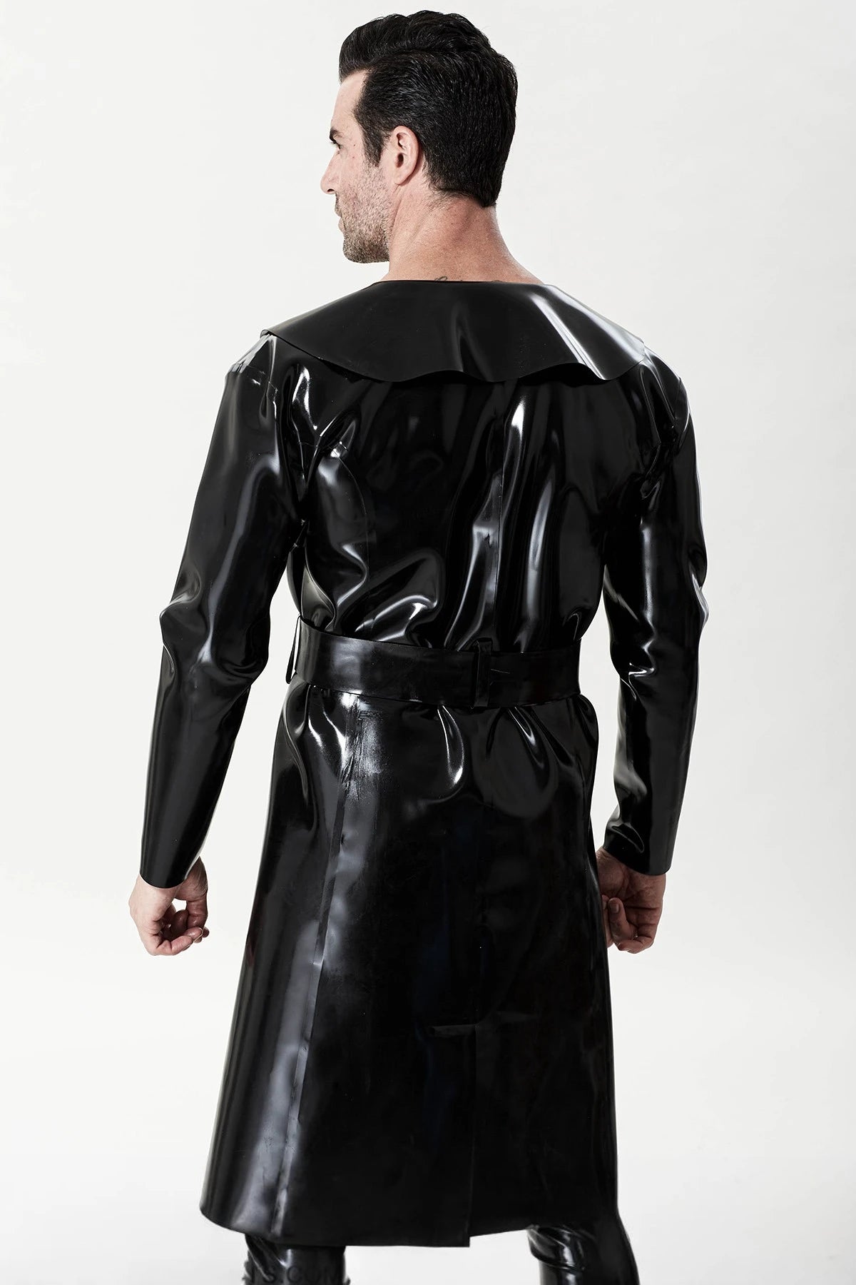 Black Male ' The Swinger' Double-Breasted Latex Overcoat