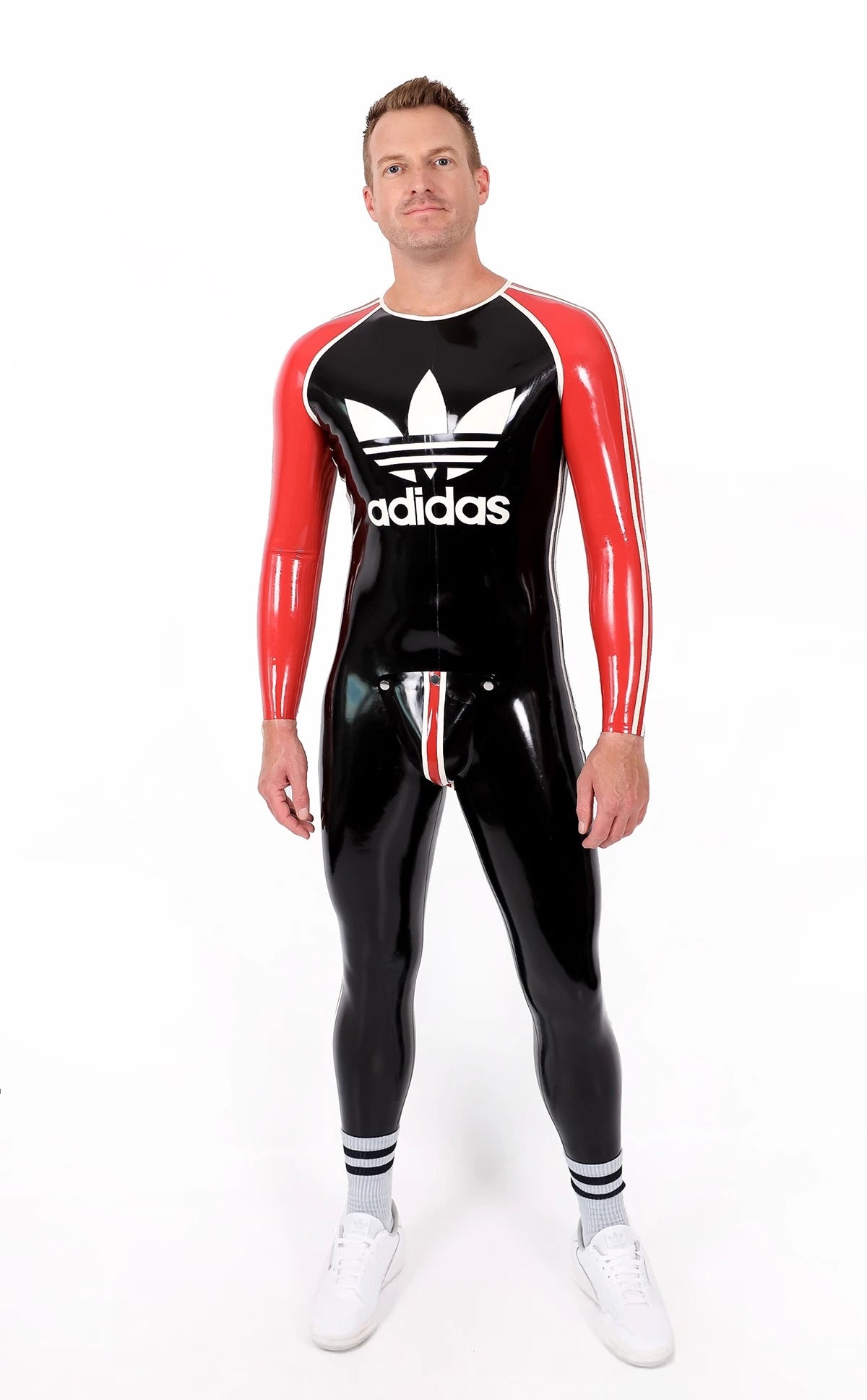 Black Male 'Adi' Round Neck Latex Catsuit