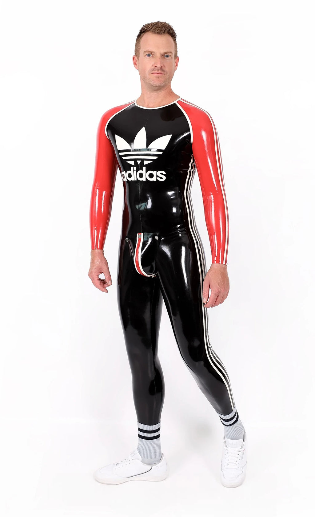 Black Male 'Adi' Round Neck Latex Catsuit