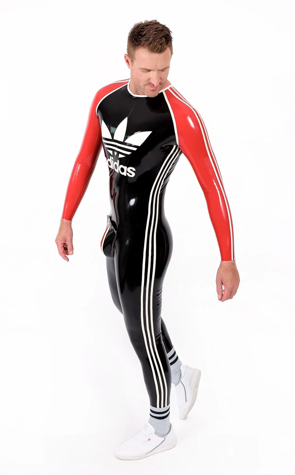 Black Male 'Adi' Round Neck Latex Catsuit