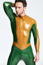Metallic Bronze Male 'Arrowhead' Back Zip Latex Catsuit