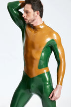 Metallic Bronze Male 'Arrowhead' Back Zip Latex Catsuit