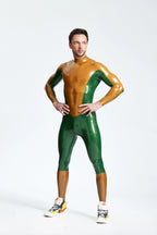 Metallic Bronze Male 'Arrowhead' Back Zip Latex Catsuit