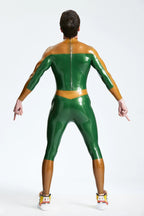 Metallic Bronze Male 'Arrowhead' Back Zip Latex Catsuit