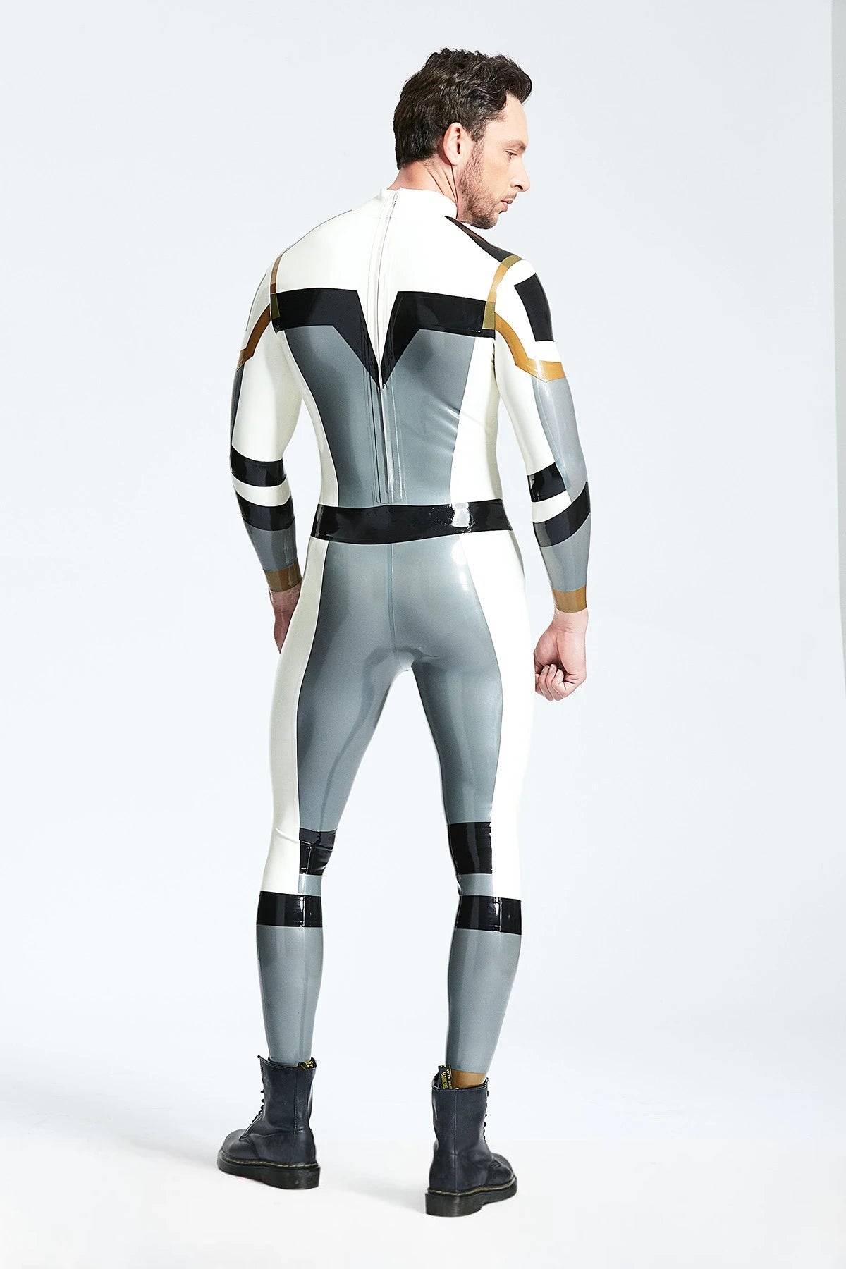Metallic Silver Male 'Astro-Moon' Latex Catsuit