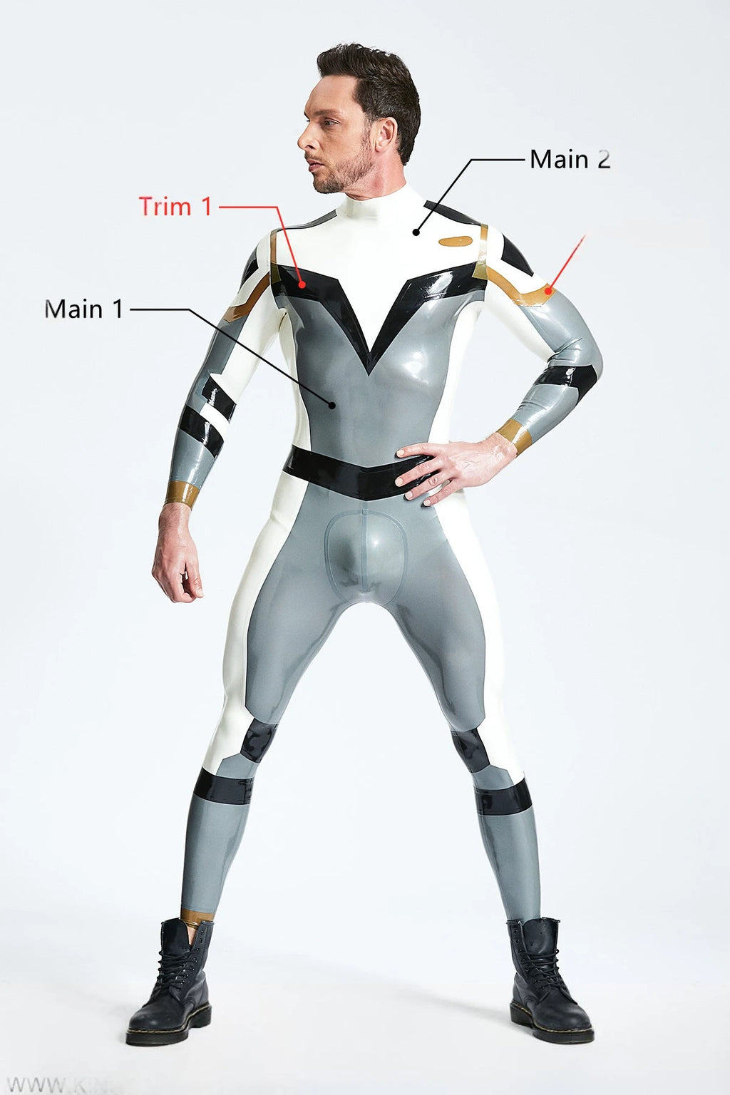 Metallic Silver Male 'Astro-Moon' Latex Catsuit