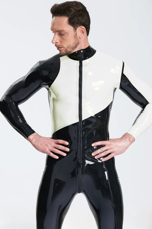 Black Male Asymmetric Latex Catsuit