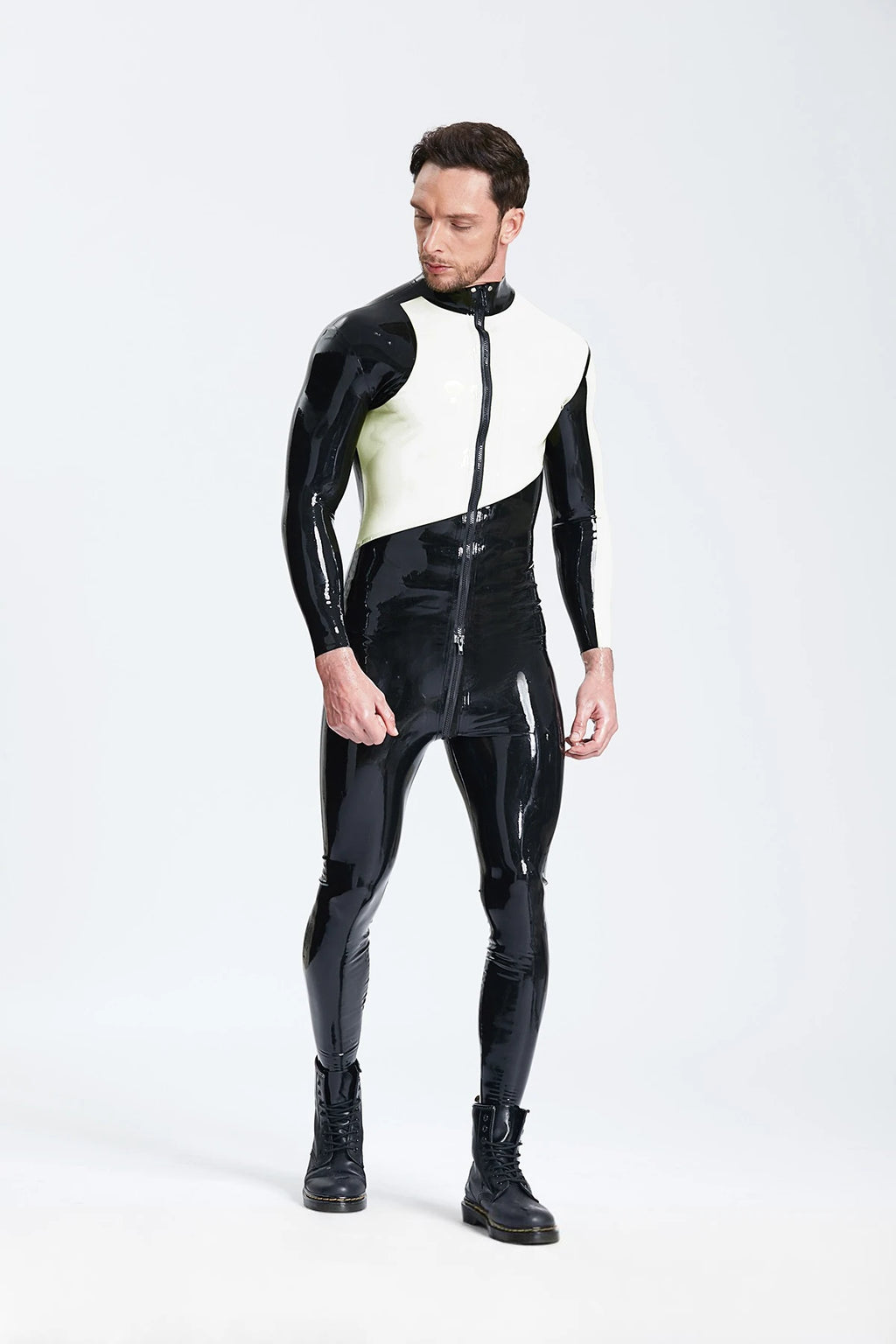 Black Male Asymmetric Latex Catsuit