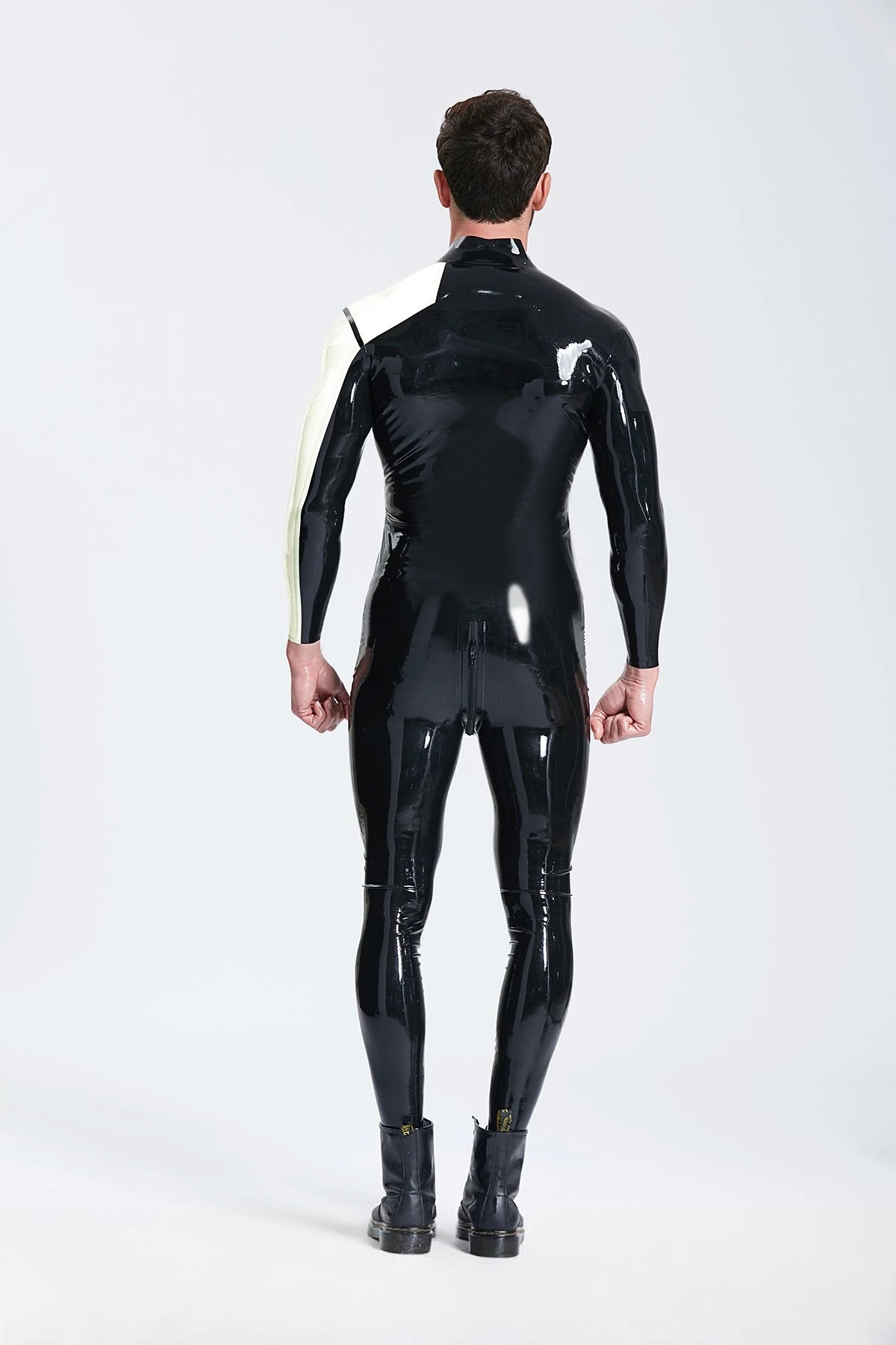 Black Male Asymmetric Latex Catsuit
