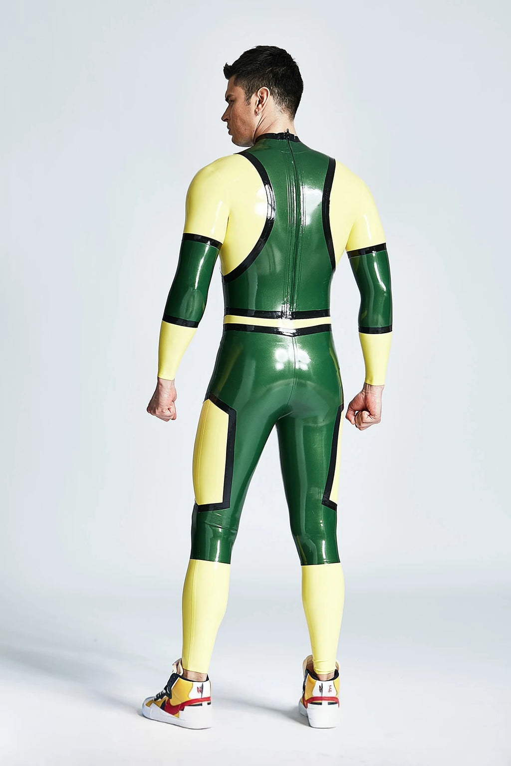 Metallic Green Male 'Ball-Gamer' Back Zipper Latex Catsuit