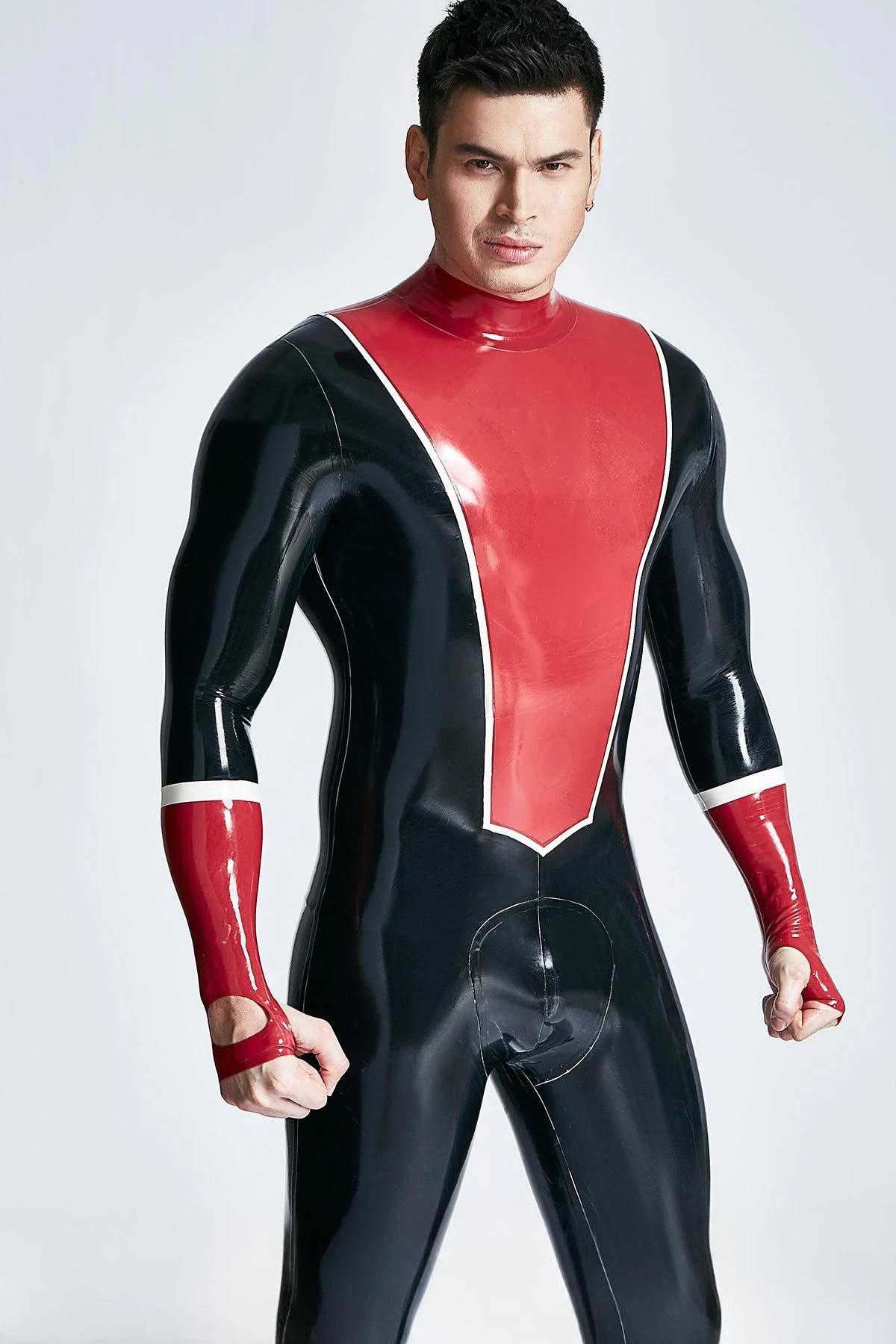 Black Male Baseball Look Latex Catsuit