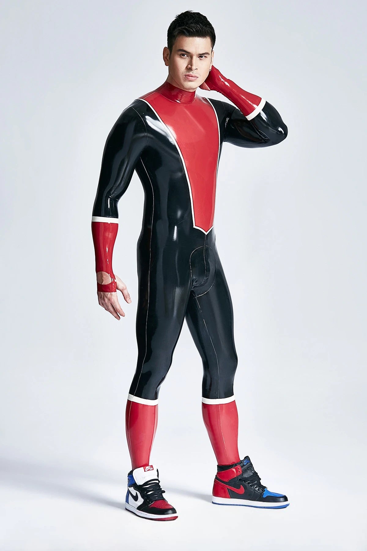 Black Male Baseball Look Latex Catsuit