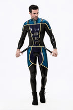 Black Male Blue Badge Gendarme Style Latex Catsuit