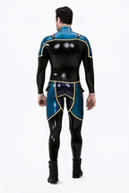Black Male Blue Badge Gendarme Style Latex Catsuit