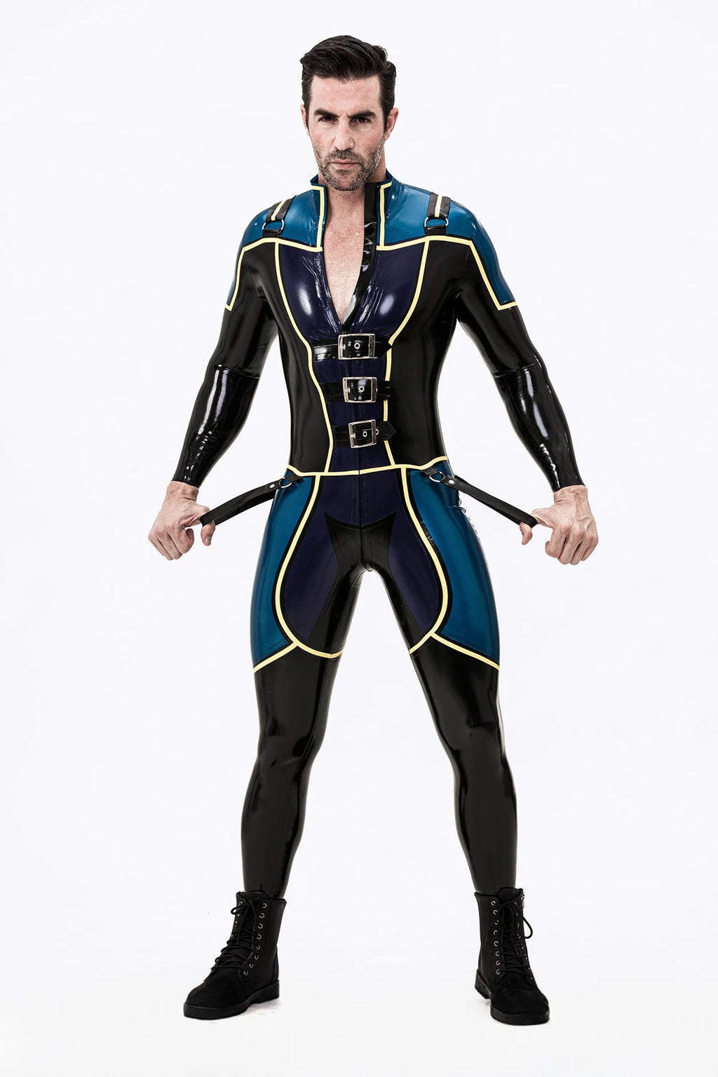 Male Blue Badge Gendarme Style Latex Catsuit