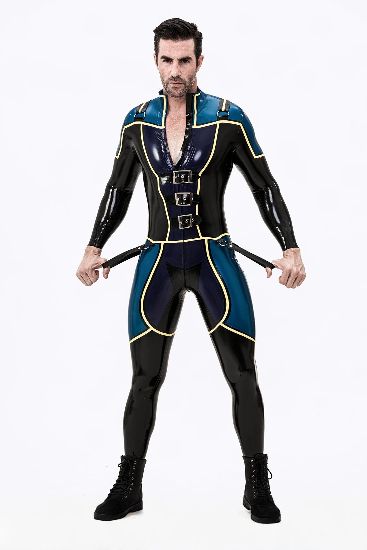 Male Blue Badge Gendarme Style Latex Catsuit